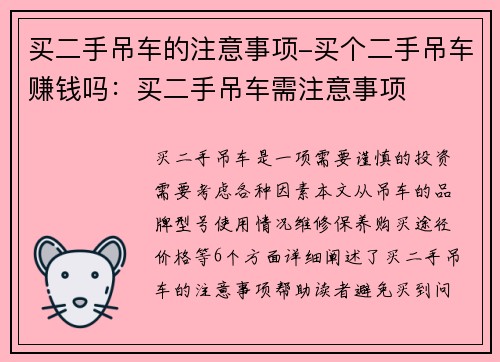 买二手吊车的注意事项-买个二手吊车赚钱吗：买二手吊车需注意事项
